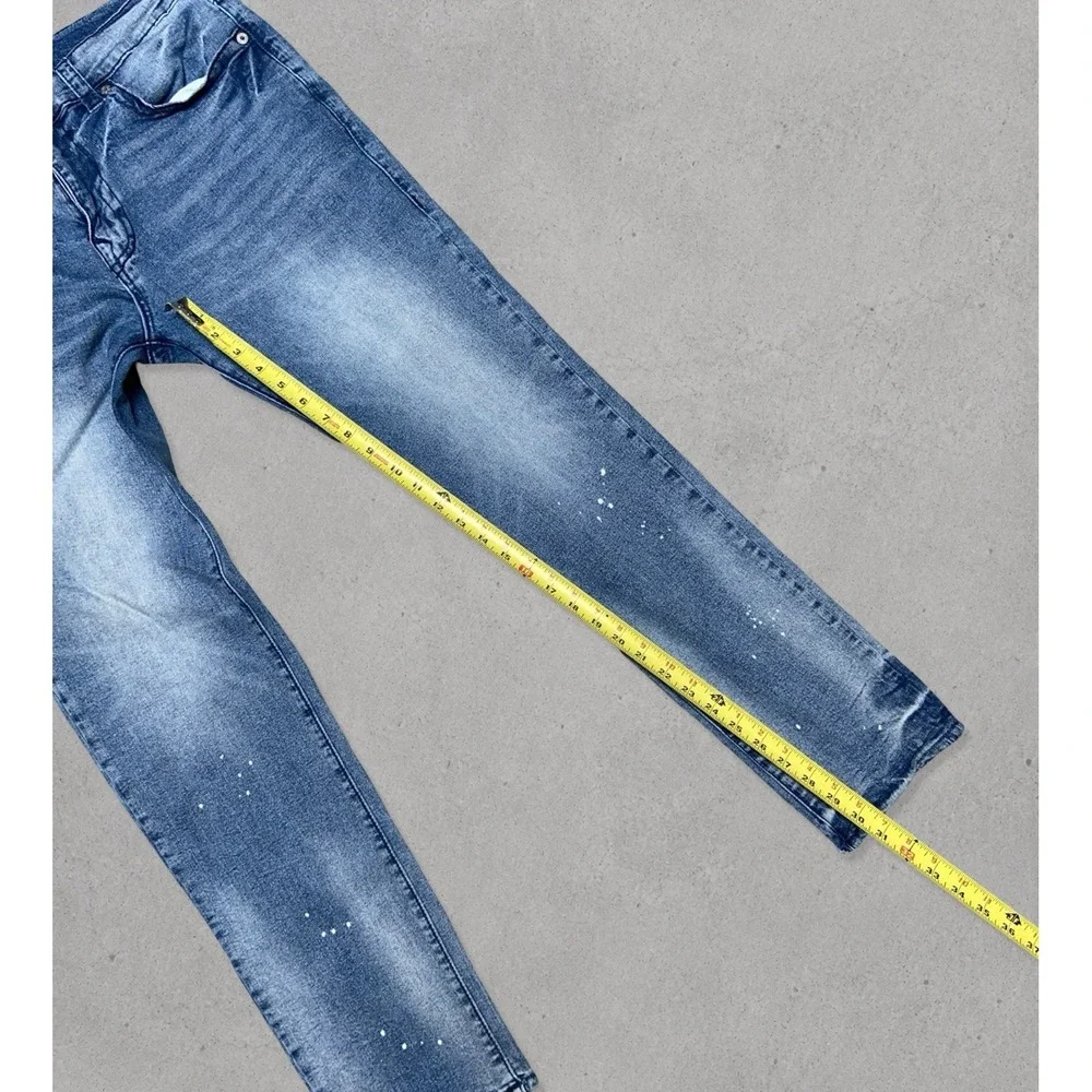True Religion Rocco Relaxed Skinny Jeans Men's Size 38 Blue Paint Splatter Denim